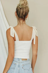 Lace Up White Tank Top - TEVQA