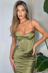 Absolute Elegance Satin Corset Midi Dress - Dress In Beauty