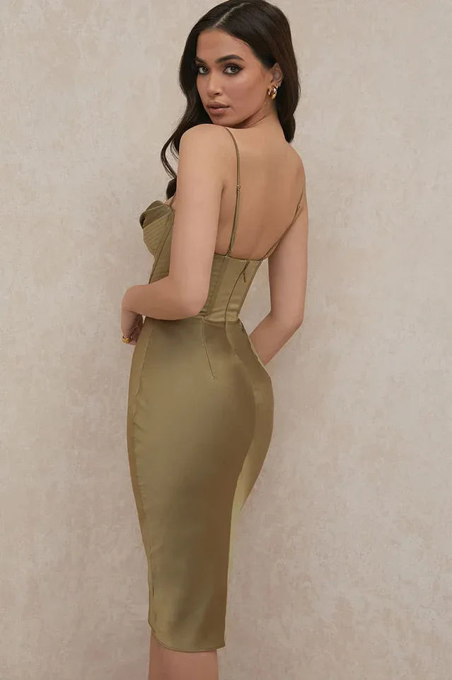 Satin Corset Midi Dress - View 6 | TEVQA