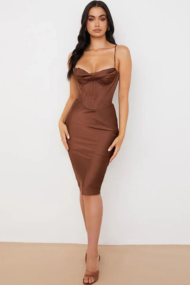 Satin Corset Midi Dress - View 25 | TEVQA