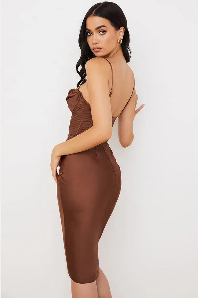 Satin Corset Midi Dress - View 26 | TEVQA