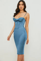 Satin Corset Midi Dress - View 31 | TEVQA