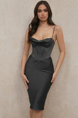 Satin Corset Midi Dress - View 35 | TEVQA
