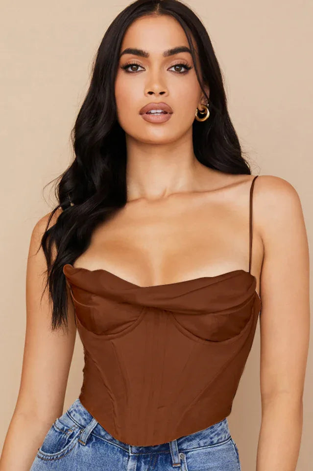 Genevieve Cream Satin Draped Corset Top - View 11 | TEVQA