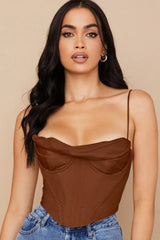 Genevieve Cream Satin Draped Corset Top - View 11 | TEVQA