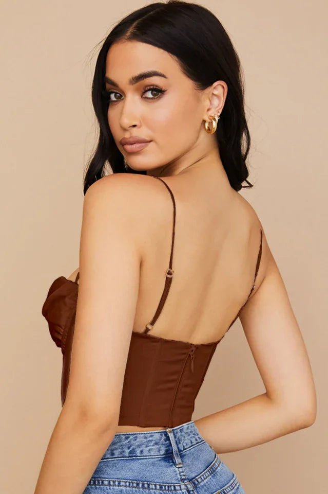 Genevieve Cream Satin Draped Corset Top - View 12 | TEVQA