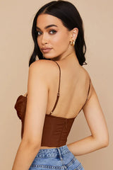 Genevieve Cream Satin Draped Corset Top - View 12 | TEVQA