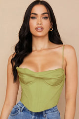 Genevieve Cream Satin Draped Corset Top - View 9 | TEVQA
