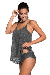 Women's solid color crocheted tankini swimsuit set - View 12 | TEVQA