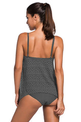Women's solid color crocheted tankini swimsuit set - View 14 | TEVQA
