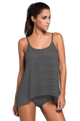 Women's solid color crocheted tankini swimsuit set - View 11 | TEVQA