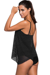 Women's solid color crocheted tankini swimsuit set - View 8 | TEVQA