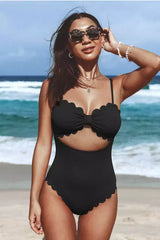 Knotted One Piece Swimsuit with Scalloped Trim - View 6 | TEVQA