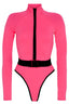Long sleeve one piece swimsuit with belted waist and mock neck - View 8 | TEVQA