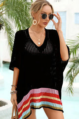 V-neck striped crochet beach cover-up - View 15 | TEVQA