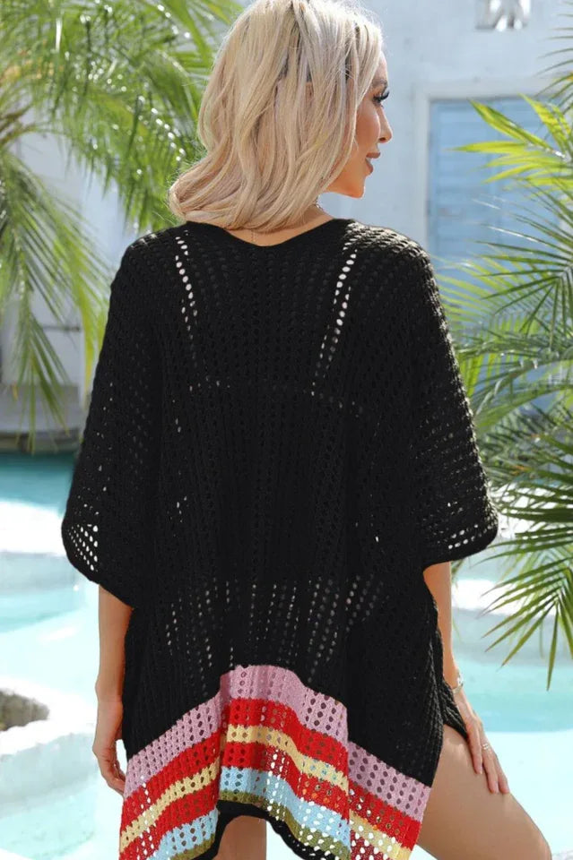 V-neck striped crochet beach cover-up - View 16 | TEVQA