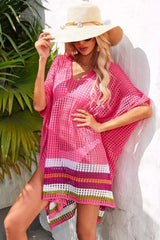 V-neck striped crochet beach cover-up - View 7 | TEVQA