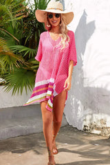V-neck striped crochet beach cover-up - View 8 | TEVQA