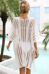 Crocheted beach cover-up with V-neck and side slits - View 8 | TEVQA