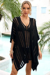 Crocheted beach cover-up with V-neck and side slits - View 9 | TEVQA