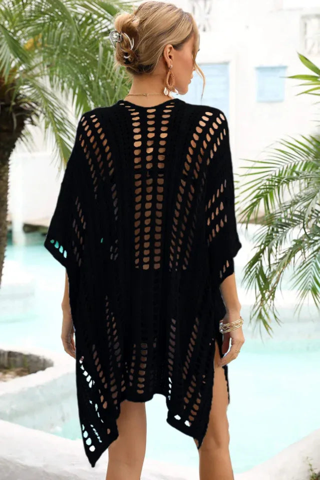 Crocheted beach cover-up with V-neck and side slits - View 11 | TEVQA