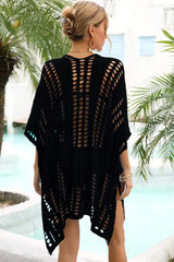 Crocheted beach cover-up with V-neck and side slits - View 11 | TEVQA