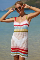 Rainbow Stripe Openwork Cover-Up Dress - View 9 | TEVQA