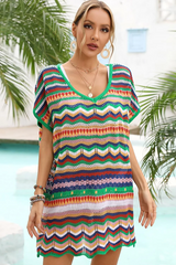 Rainbow Stripe Scalloped V-Neck Cover-Up Dress | Dress In Beauty