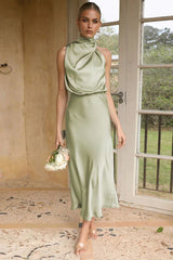 Satin Halter Neck Midi Dress - View 14 | TEVQA