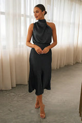 Satin Halter Neck Midi Dress - View 24 | TEVQA