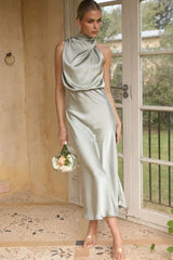 Satin Halter Neck Midi Dress - View 15 | TEVQA
