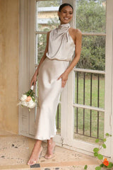 Satin Halter Neck Midi Dress - View 6 | TEVQA