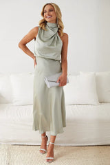 Satin Halter Neck Midi Dress - View 23 | TEVQA