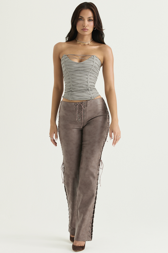 Mirabelle Plum Anthracite Lace Up Bra | Dress In Beauty