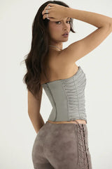 Mirabelle Anthracite Lace-Up Corset Top - View 7 | TEVQA