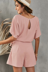 Elaine Tie Belt Short Sleeve Romper | Dress In Beauty