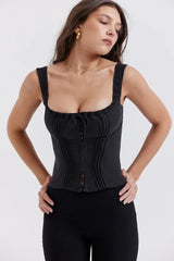 Coquette Noir Pleated Hook-and-Eye Corset Top - View 6 | TEVQA
