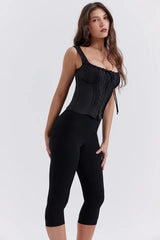 Coquette Noir Pleated Hook-and-Eye Corset Top - View 10 | TEVQA