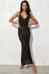 Knit maxi dress with slit - View 8 | TEVQA