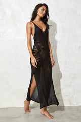 Knit maxi dress with slit - View 9 | TEVQA