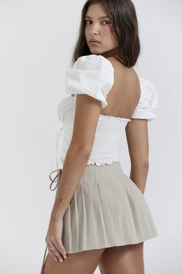 White Samaya Corset Top with Puff Sleeves - View 6 | TEVQA
