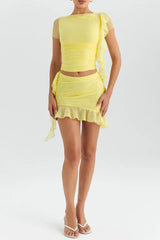 Ruffle trim mini skirt set with crew neck top - View 11 | TEVQA