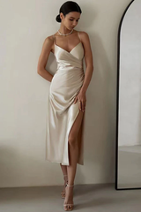 Ruched Trim High Split Cami Midi Dress | Dress In Beauty