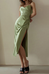 Ruched Trim High Split Cami Midi Dress | Dress In Beauty