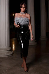 Aleyna Feather Top + Sequin Skirt Set - TEVQA