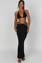 Jia Set crochet knit halter neck top and maxi skirt - View 7 | TEVQA