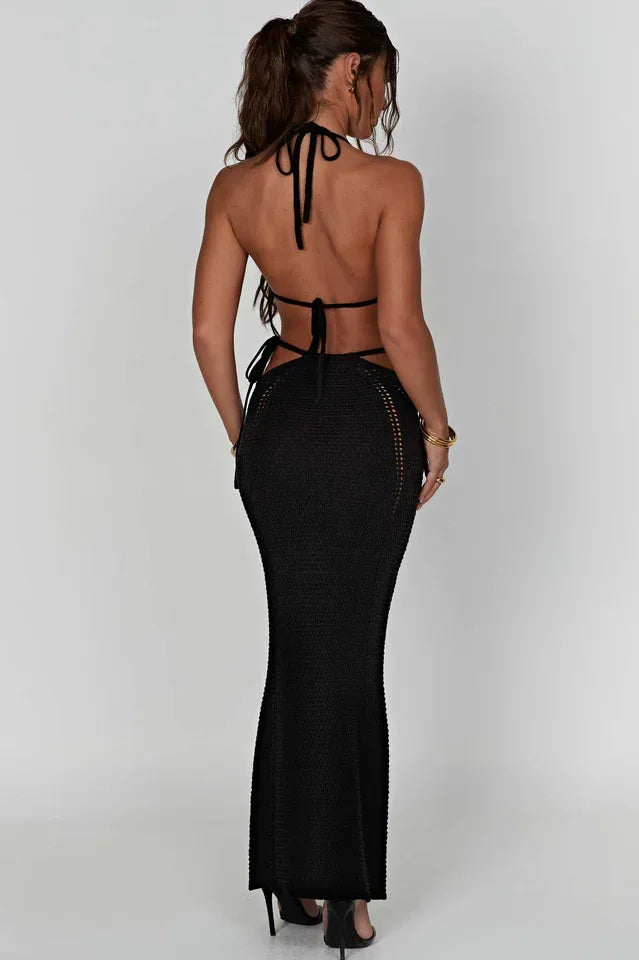 Jia Set crochet knit halter neck top and maxi skirt - View 10 | TEVQA