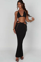 Jia Set crochet knit halter neck top and maxi skirt - View 8 | TEVQA
