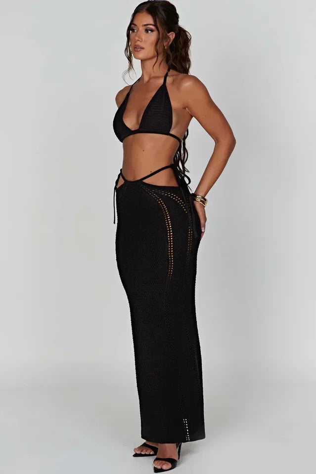 Jia Set crochet knit halter neck top and maxi skirt - View 9 | TEVQA