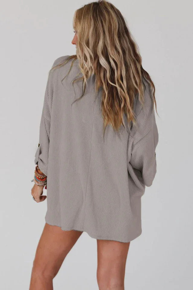 Sage Green Ribbed Knit Oversized Tunic Top - View 14 | TEVQA